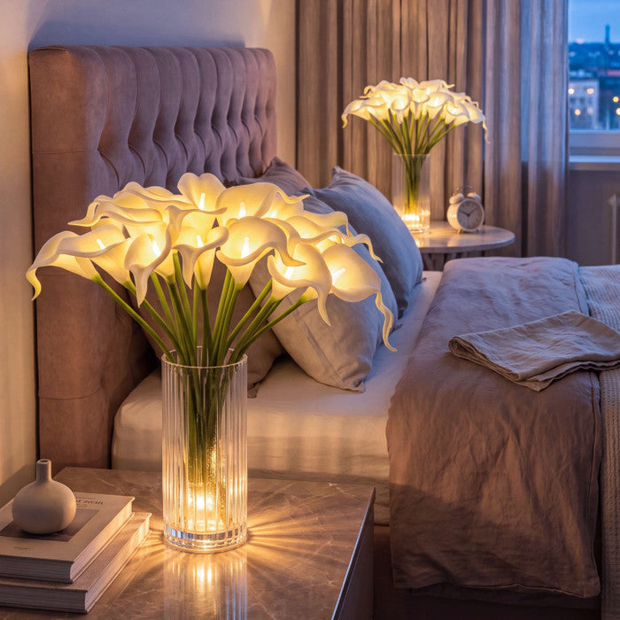 Calla Lily Light Bouquet – Lifelike White Flowers With Warm Inner Glow