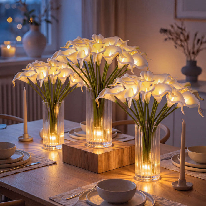 Calla Lily Light Bouquet – Lifelike White Flowers With Warm Inner Glow