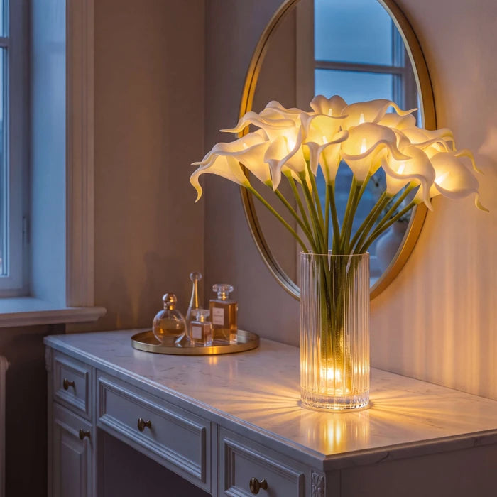 Calla Lily Light Bouquet – Lifelike White Flowers With Warm Inner Glow