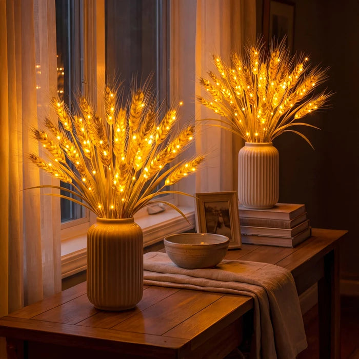 Lighted Wheat Stalk Display – Warm LED Glow for Autumn and Year-Round Decor