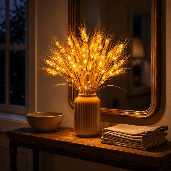 Lighted Wheat Stalk Display – Warm LED Glow for Autumn and Year-Round Decor