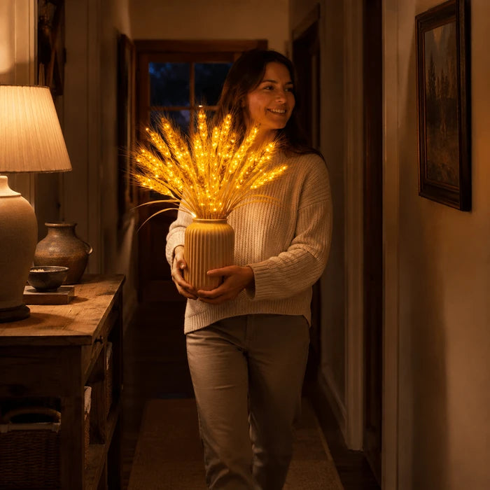 Lighted Wheat Stalk Display – Warm LED Glow for Autumn and Year-Round Decor