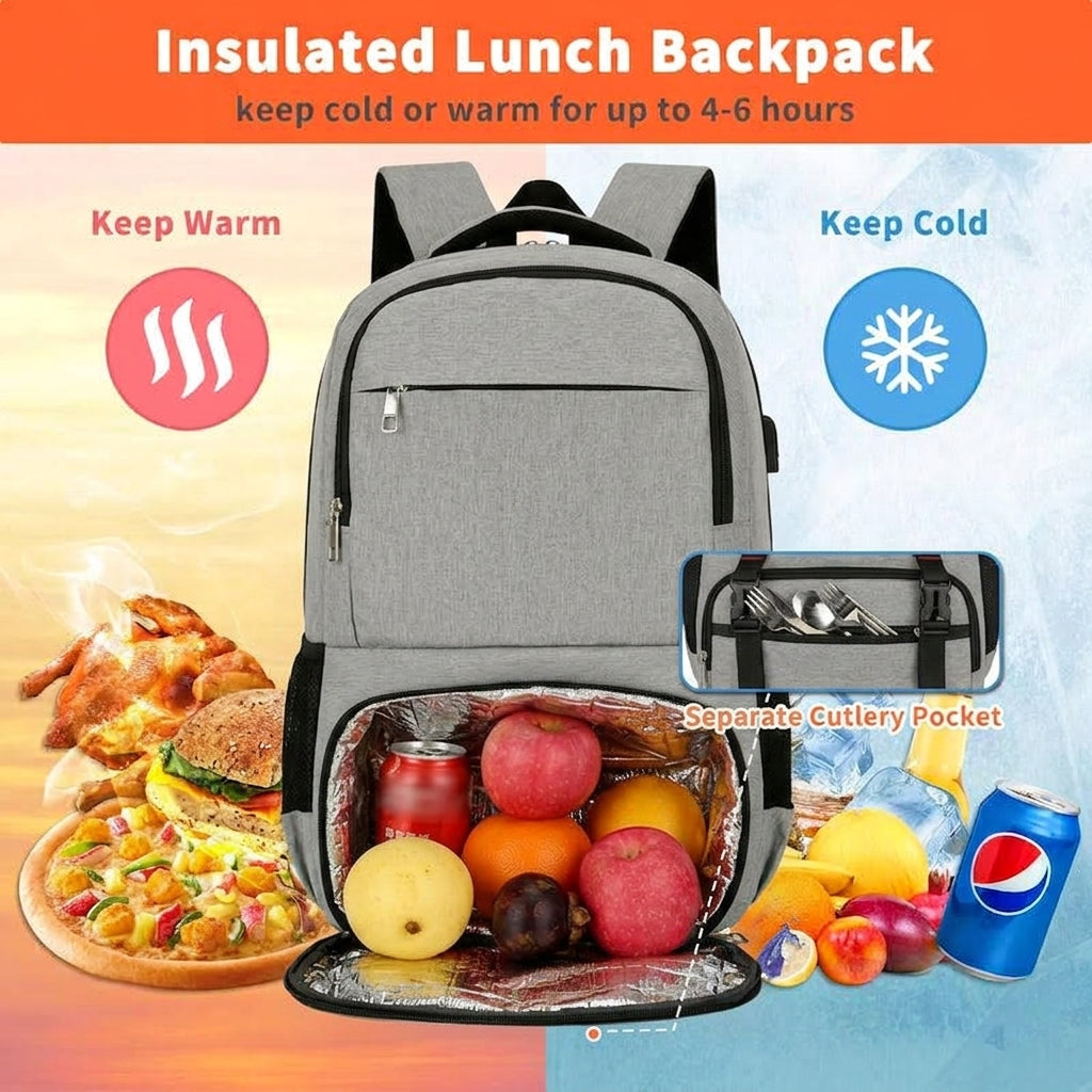 Laptop Backpack with Lunch Compartment – 17.3-Inch Travel Bag with USB Port