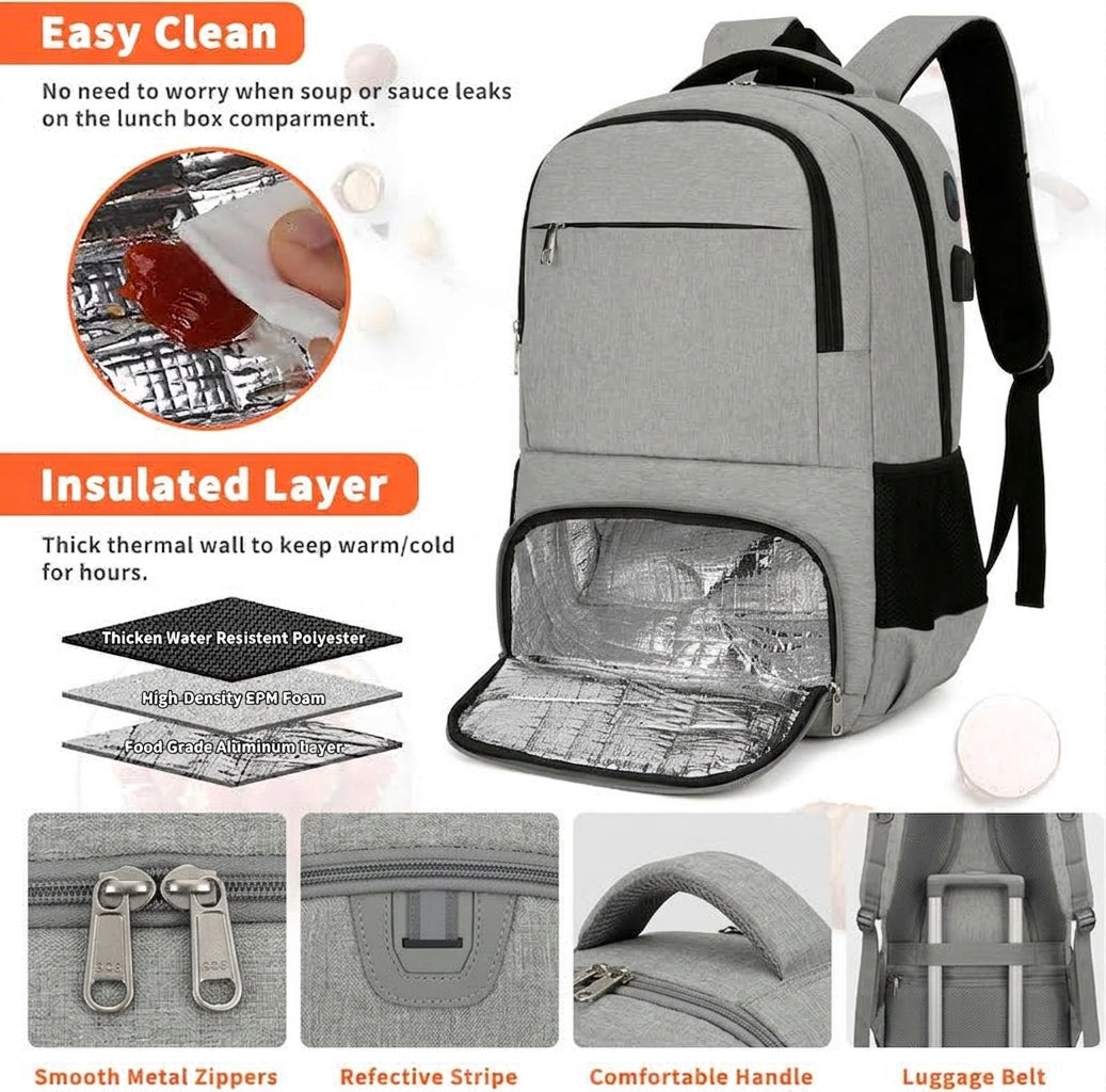 Laptop Backpack with Lunch Compartment – 17.3-Inch Travel Bag with USB Port