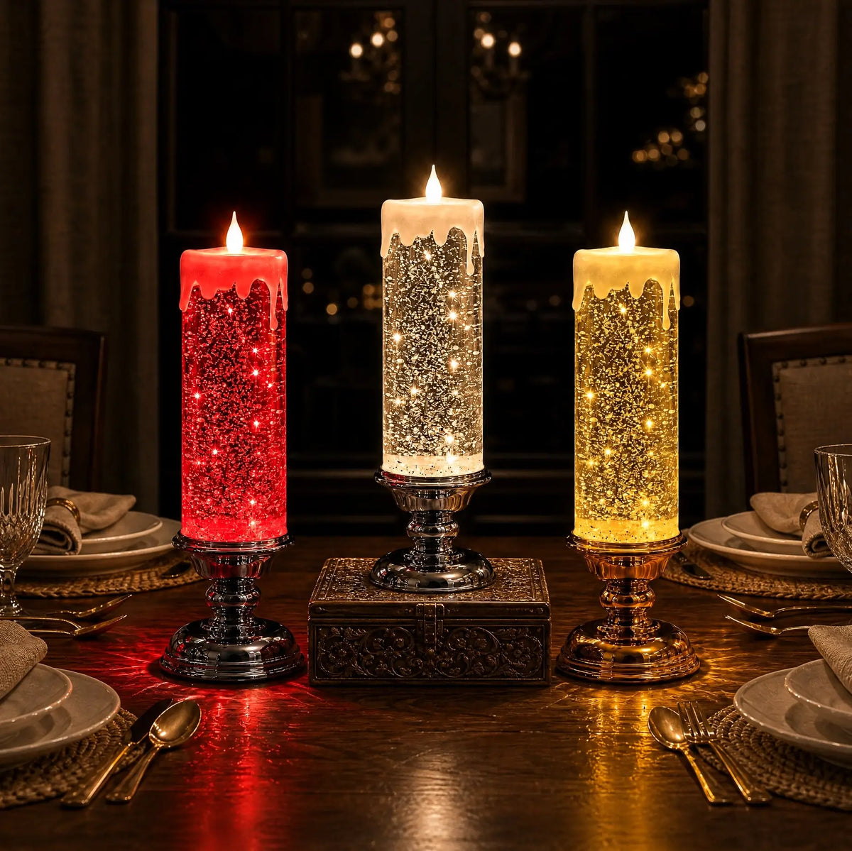 LED Glitter Candle – Flameless Candle with Swirling Glitter and a Warm Glow