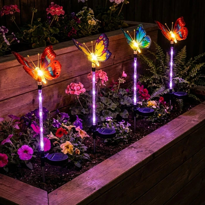 Solar Butterfly Garden Stakes – Colorful Wings That Glow Along Paths at Night