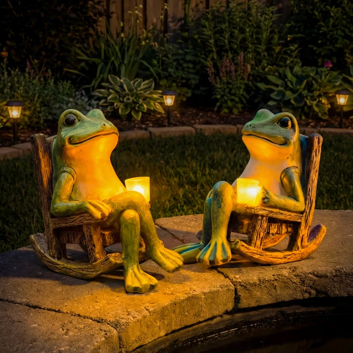 Glowing Frog Garden Statue – Frog Figure Holding an Illuminated Cup