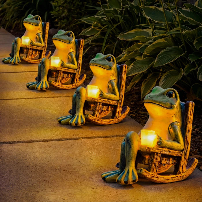 Glowing Frog Garden Statue – Frog Figure Holding an Illuminated Cup