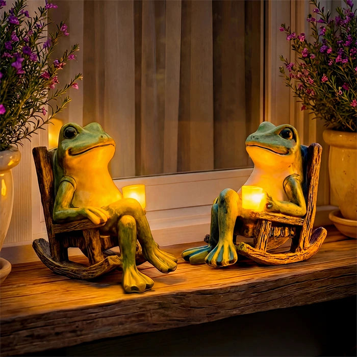 Glowing Frog Garden Statue – Frog Figure Holding an Illuminated Cup