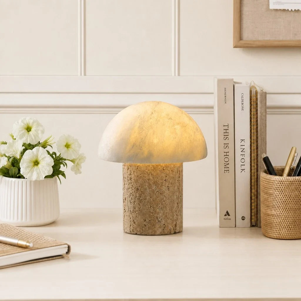 Glynnis Wabi-Sabi Travertine Mushroom Table Light 1
