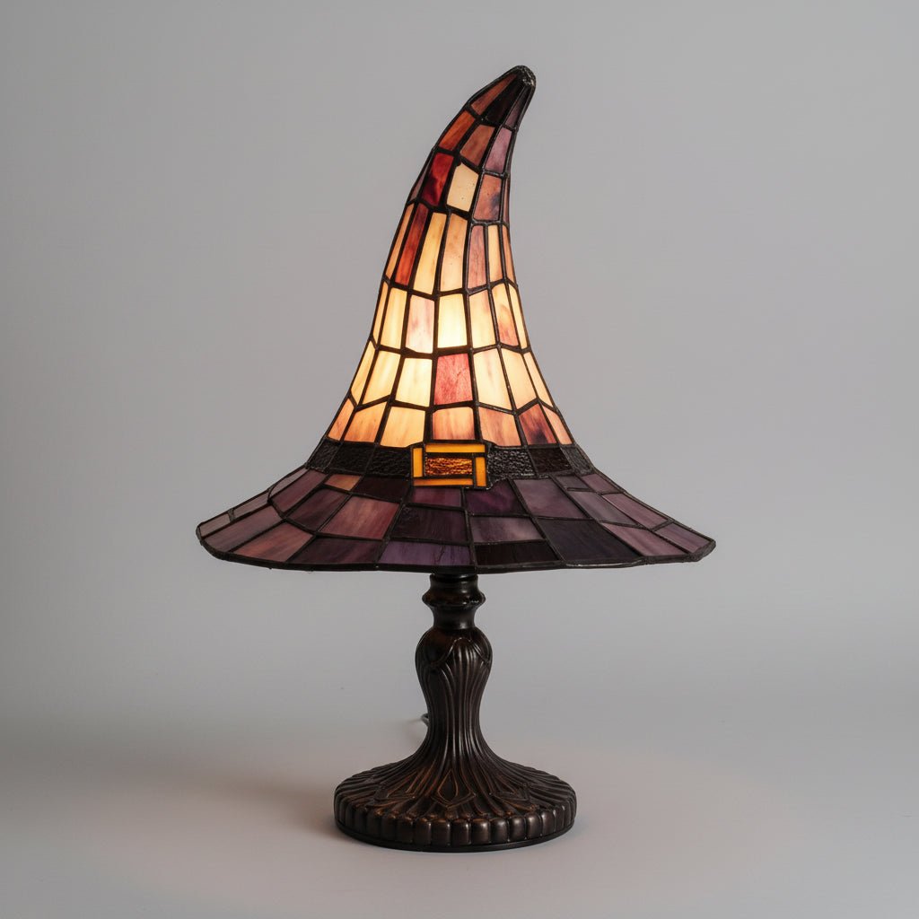 Gothic Accent Lamp with USB Power – Wizard Hat Design for Halloween Decor – Stained Glass Tabletop Light 1