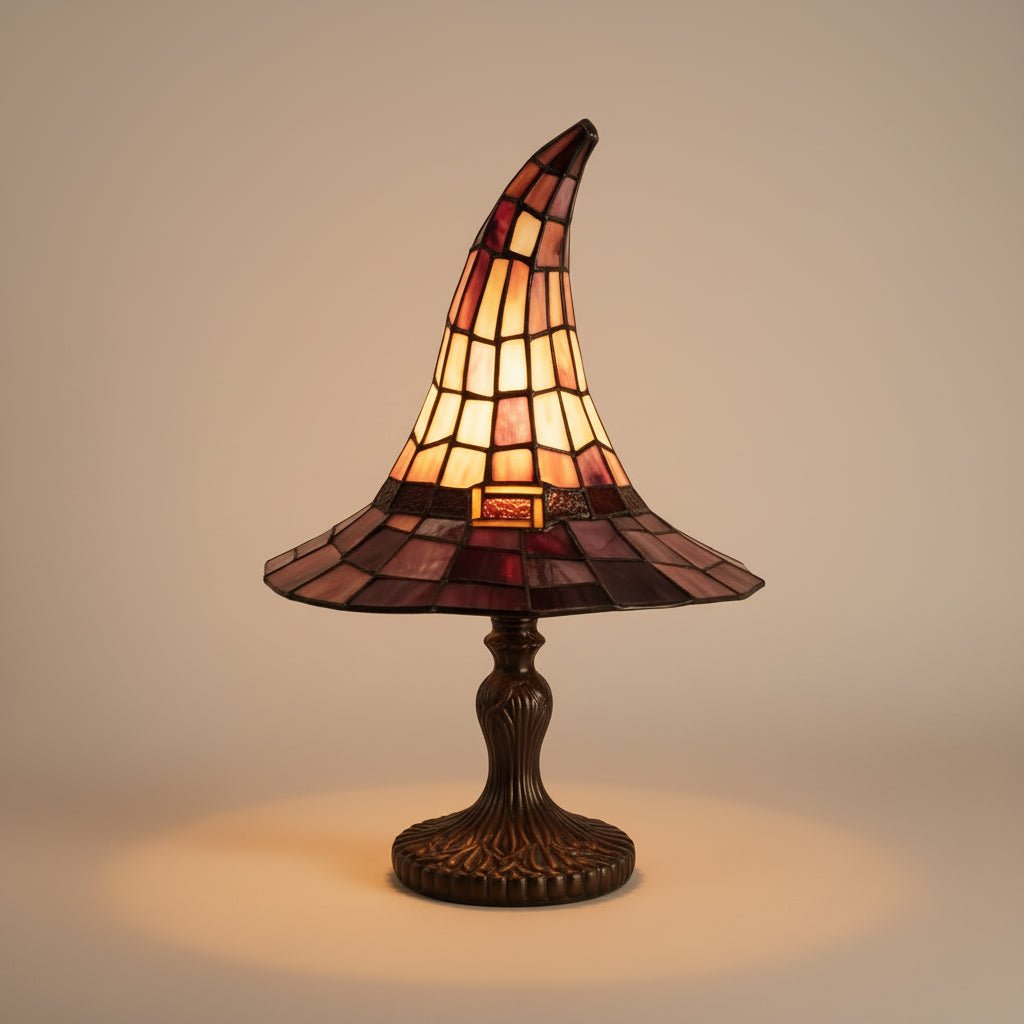 Gothic Accent Lamp with USB Power – Wizard Hat Design for Halloween Decor – Stained Glass Tabletop Light 2