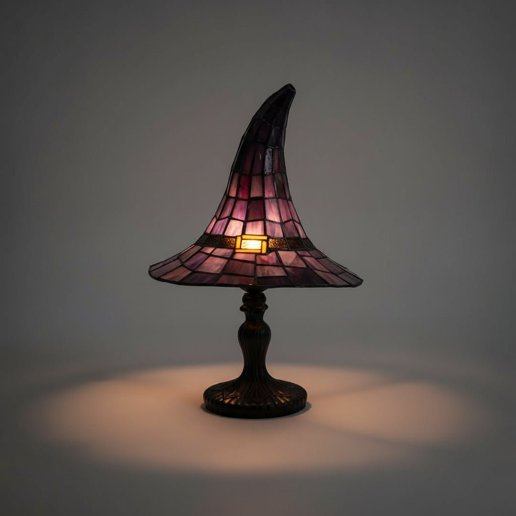 Gothic Accent Lamp with USB Power – Wizard Hat Design for Halloween Decor – Stained Glass Tabletop Light 3