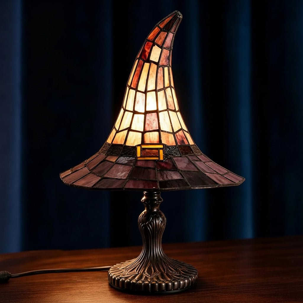 Gothic Accent Lamp with USB Power – Wizard Hat Design for Halloween Decor – Stained Glass Tabletop Light 4