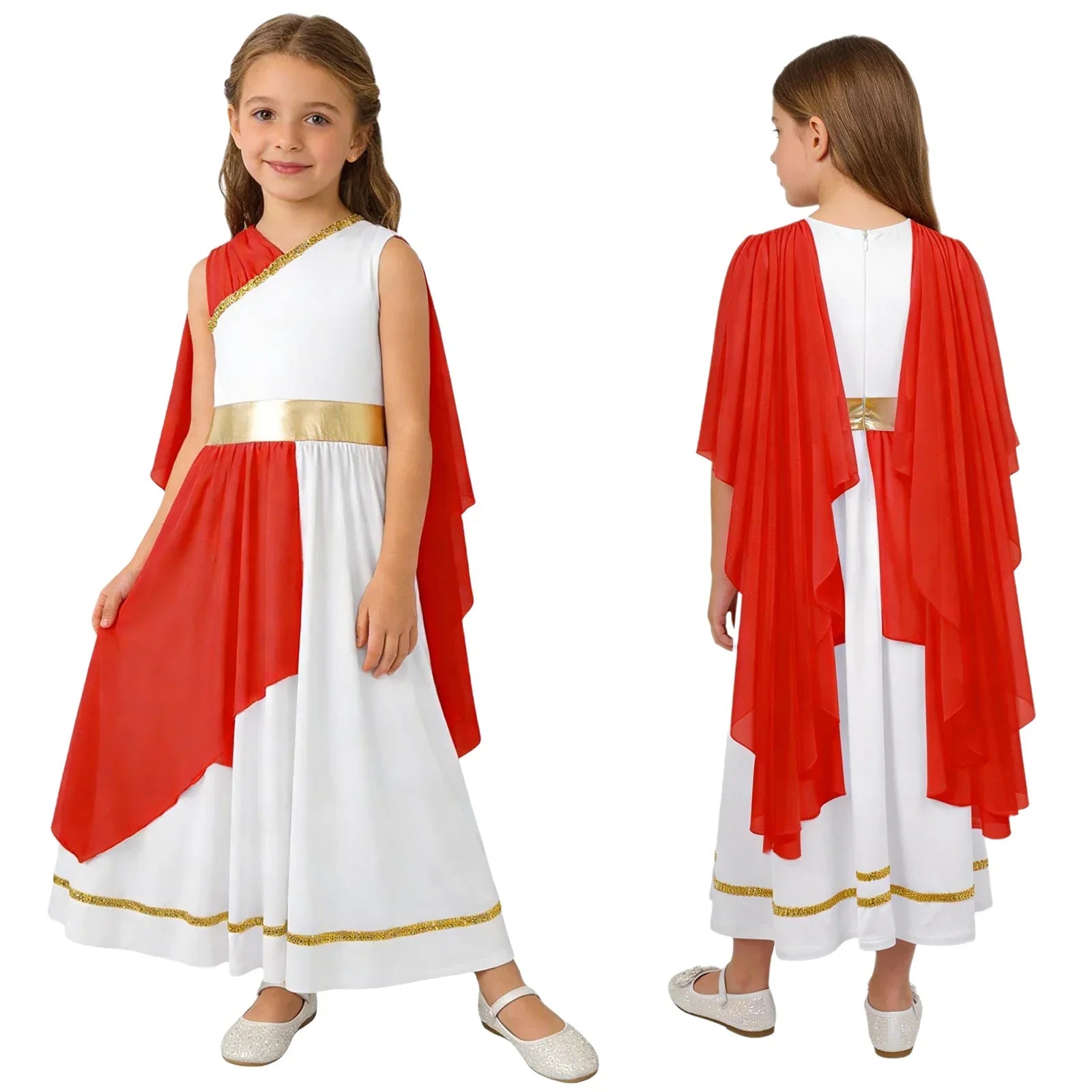 Grieks-Romeins Athena Godin Kostuum voor Meisjes met Gouden Accenten en Toga 17