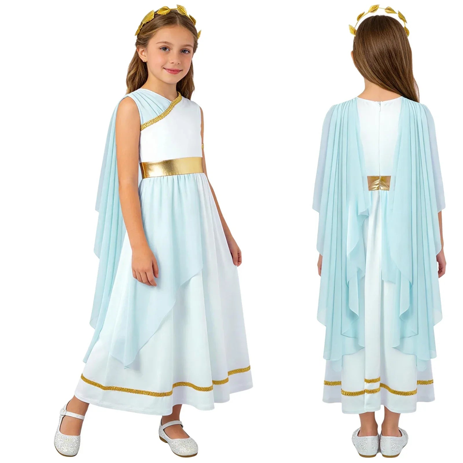 Grieks-Romeins Athena Godin Kostuum voor Meisjes met Gouden Accenten en Toga 30
