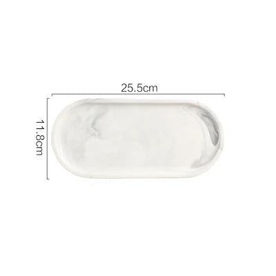 Oval Ceramic Tray with Glossy Marble-Effect Finish for Stylish Everyday Storage Use