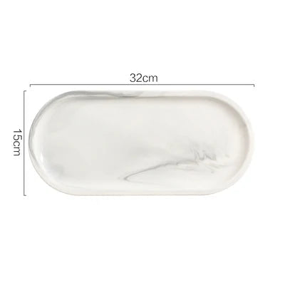 Oval Ceramic Tray with Glossy Marble-Effect Finish for Stylish Everyday Storage Use