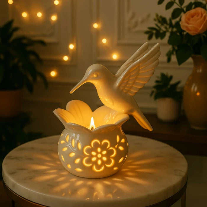 Hummingbird Tea Light Holder – Flower Candle Stand That Casts Patterned Shadows