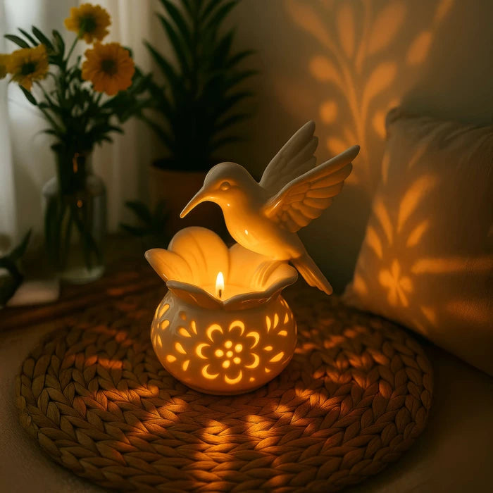 Hummingbird Tea Light Holder – Flower Candle Stand That Casts Patterned Shadows