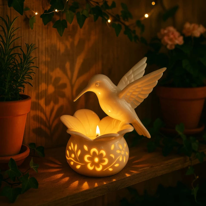 Hummingbird Tea Light Holder – Flower Candle Stand That Casts Patterned Shadows