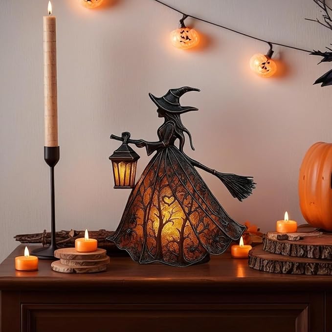 Halloween Decoratieve Lantaarn 30cm Gotisch LED Lamp Zwart Oranje Heksenlamp voor Feest Veranda Tafel Decoratie Mystieke Sfeer | Sansoti 1