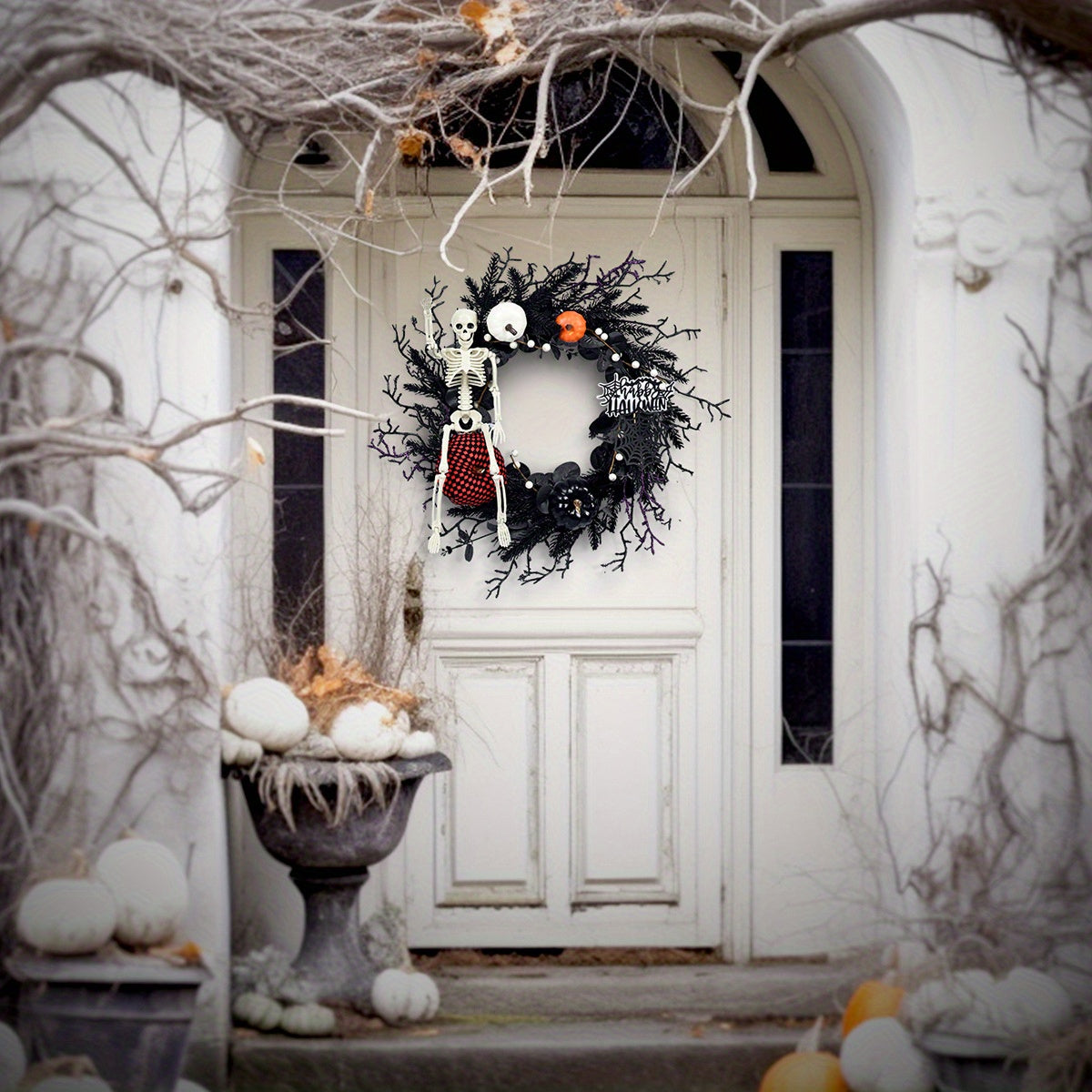 Halloween Gotische Skelet Pompoen Krans | Spookachtige Wanddecoratie 2