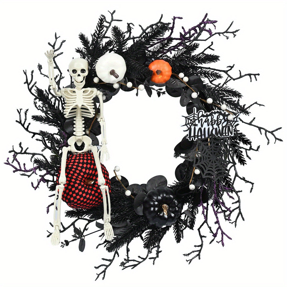 Halloween Gotische Skelet Pompoen Krans | Spookachtige Wanddecoratie 3
