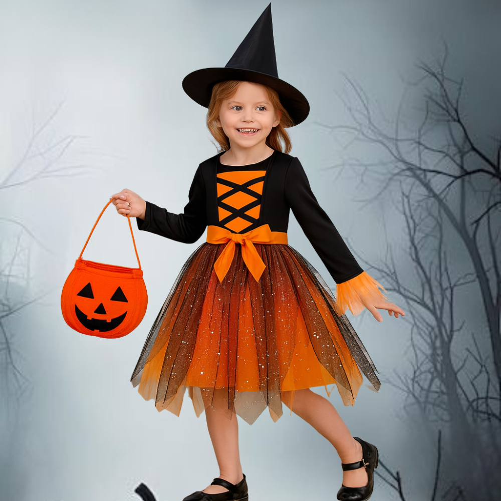 Halloween Heks Kostuum Kinderen Mesh Feestjurk 0
