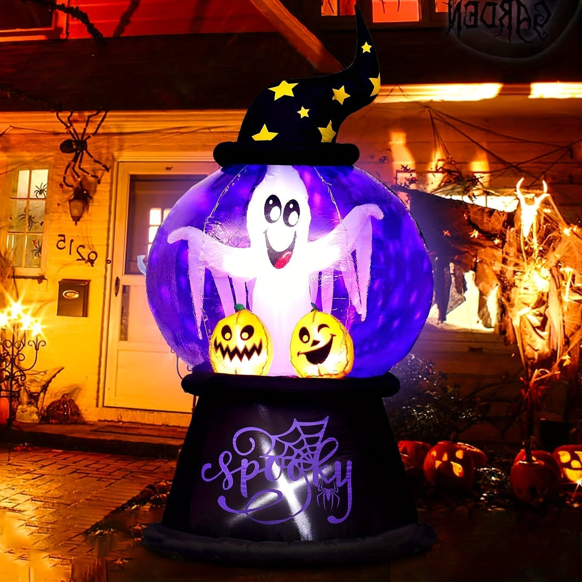 Halloween Opblaasbare Globe Decoratie met Verlichte Geest | Spooky Ghost LED Display 3