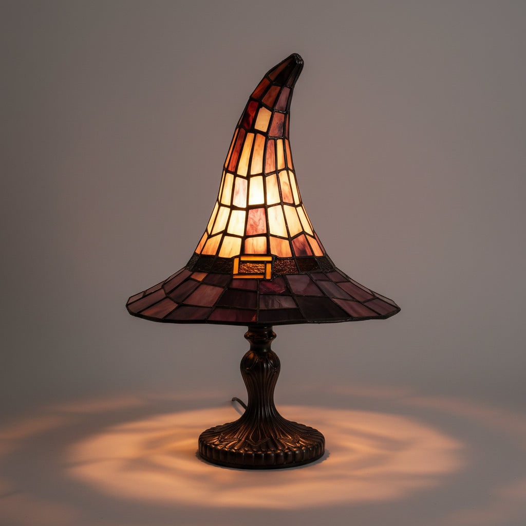 Halloween Tiffany Witch Hat Stained Glass Table Lamp with Metal Base 1