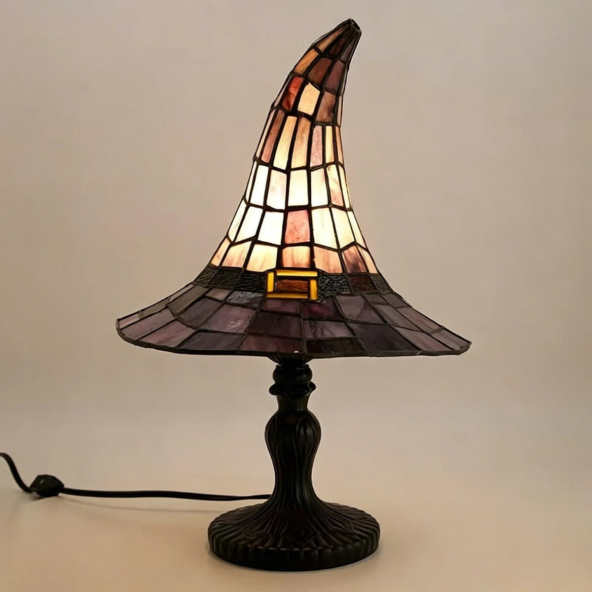 Halloween Witch Hat Table Lamp with Stained Glass Panels for Bedroom Bedside Decoration 4