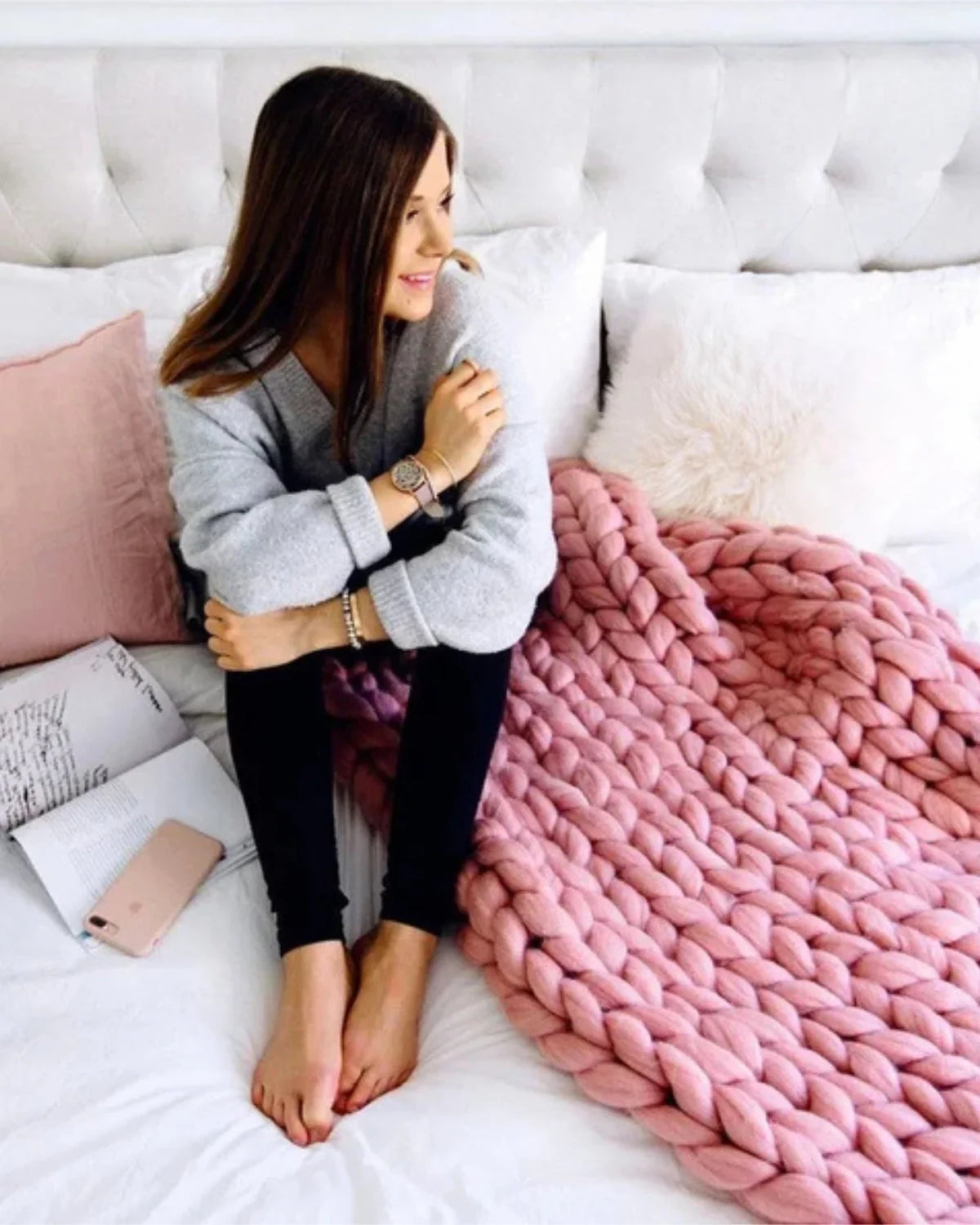 Chunky knit throw blanket
