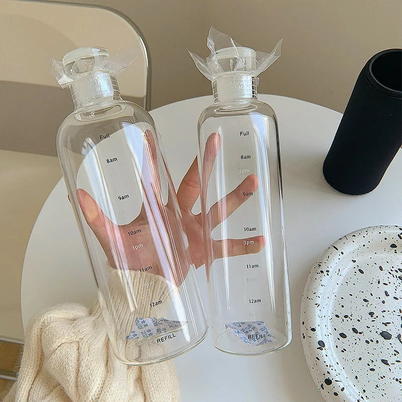 Heat-Resistant Glass Water Bottle – Time Scale Design 5
