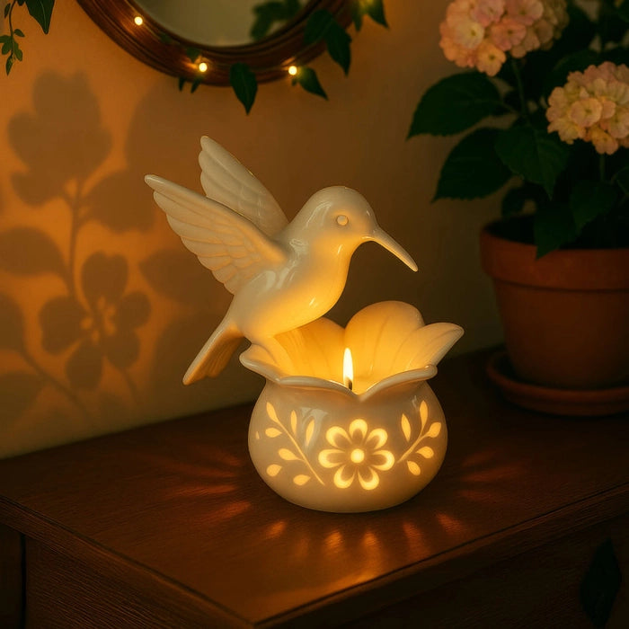 Hummingbird Tea Light Holder – Flower Candle Stand That Casts Patterned Shadows