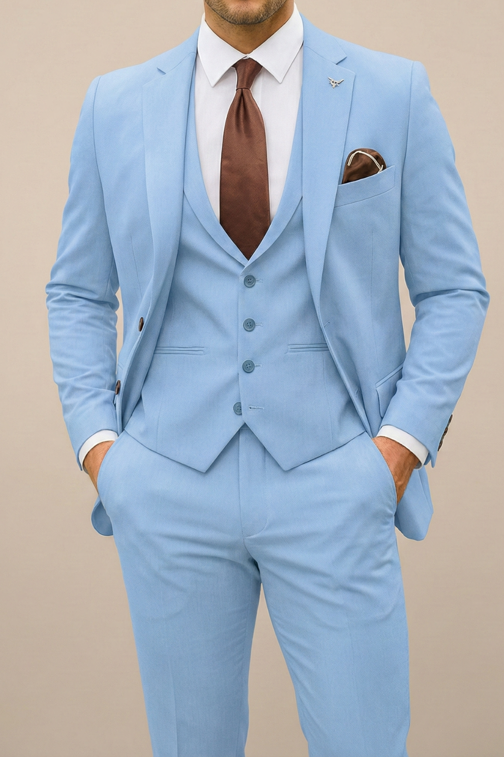 Heren Driedelig Slim Fit Pak voor Bruiloften met Blazer en Gilet 0