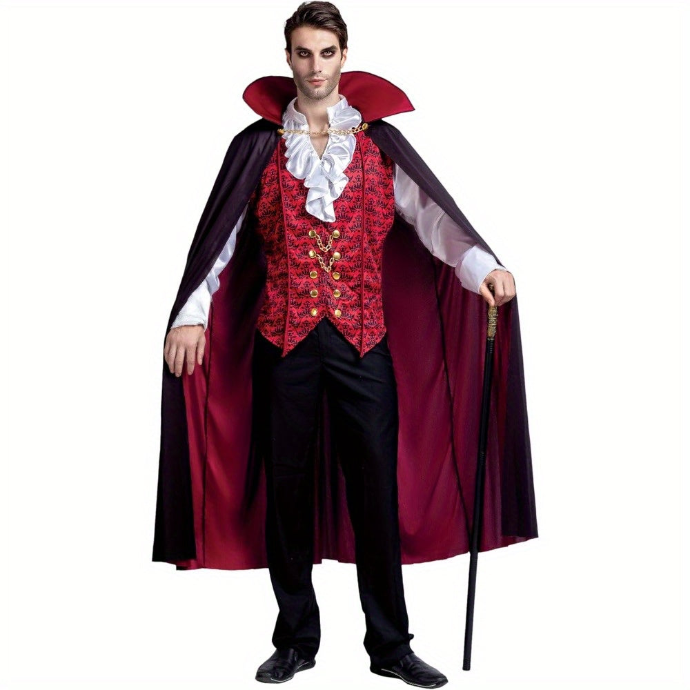 Heren Gothic Vampier Halloween Kostuum | Lange Cape Rimpelshirt 0
