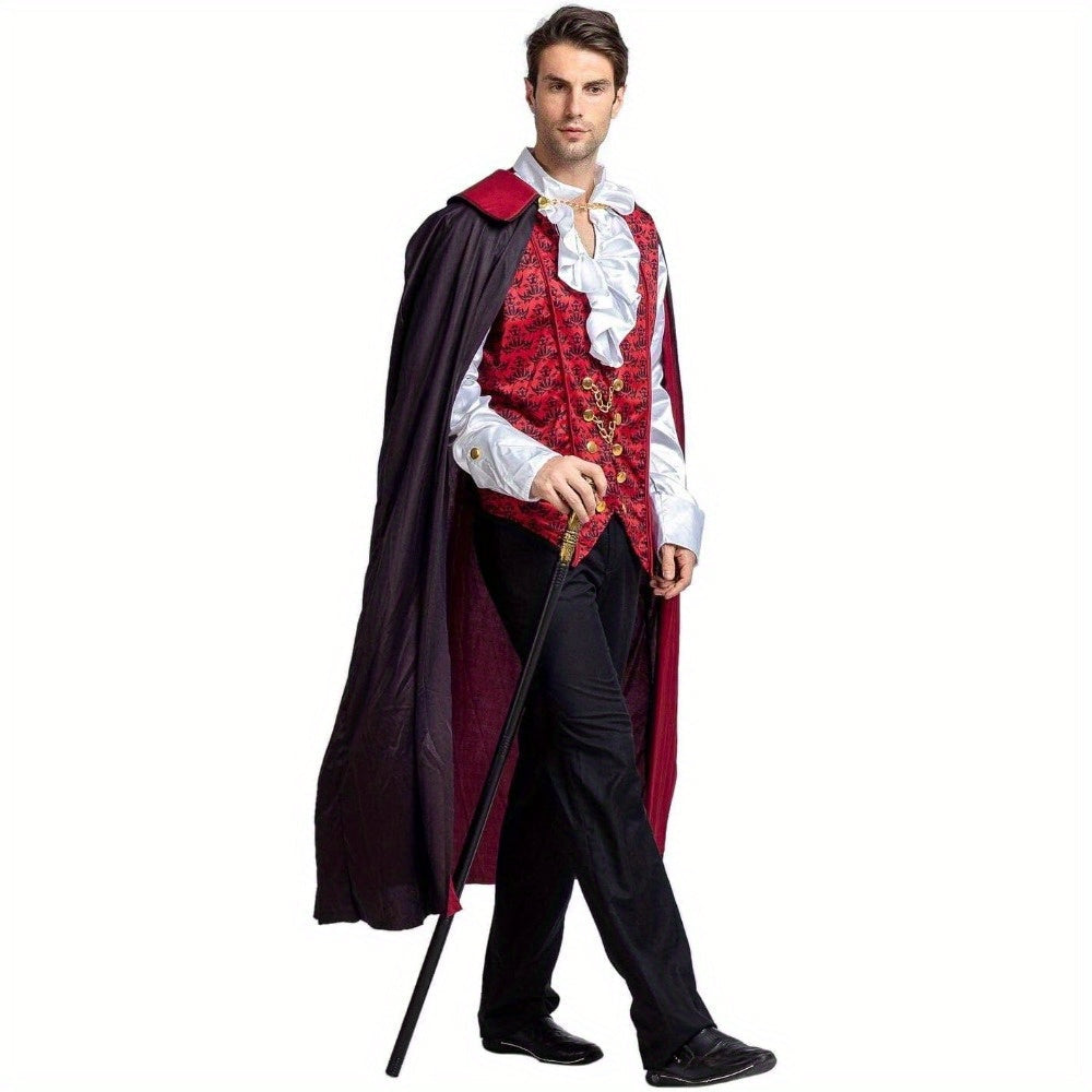 Heren Gothic Vampier Halloween Kostuum | Lange Cape Rimpelshirt 1