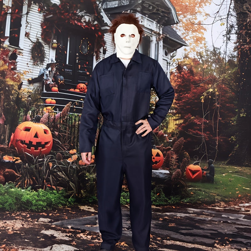 Heren Halloween Kostuum Jumpsuit met Lange Mouwen | Horror Masker 1