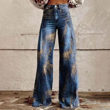 High-Waisted Flared Wide Leg Jeans for Women, Comfortable Cotton Blend Denim 2