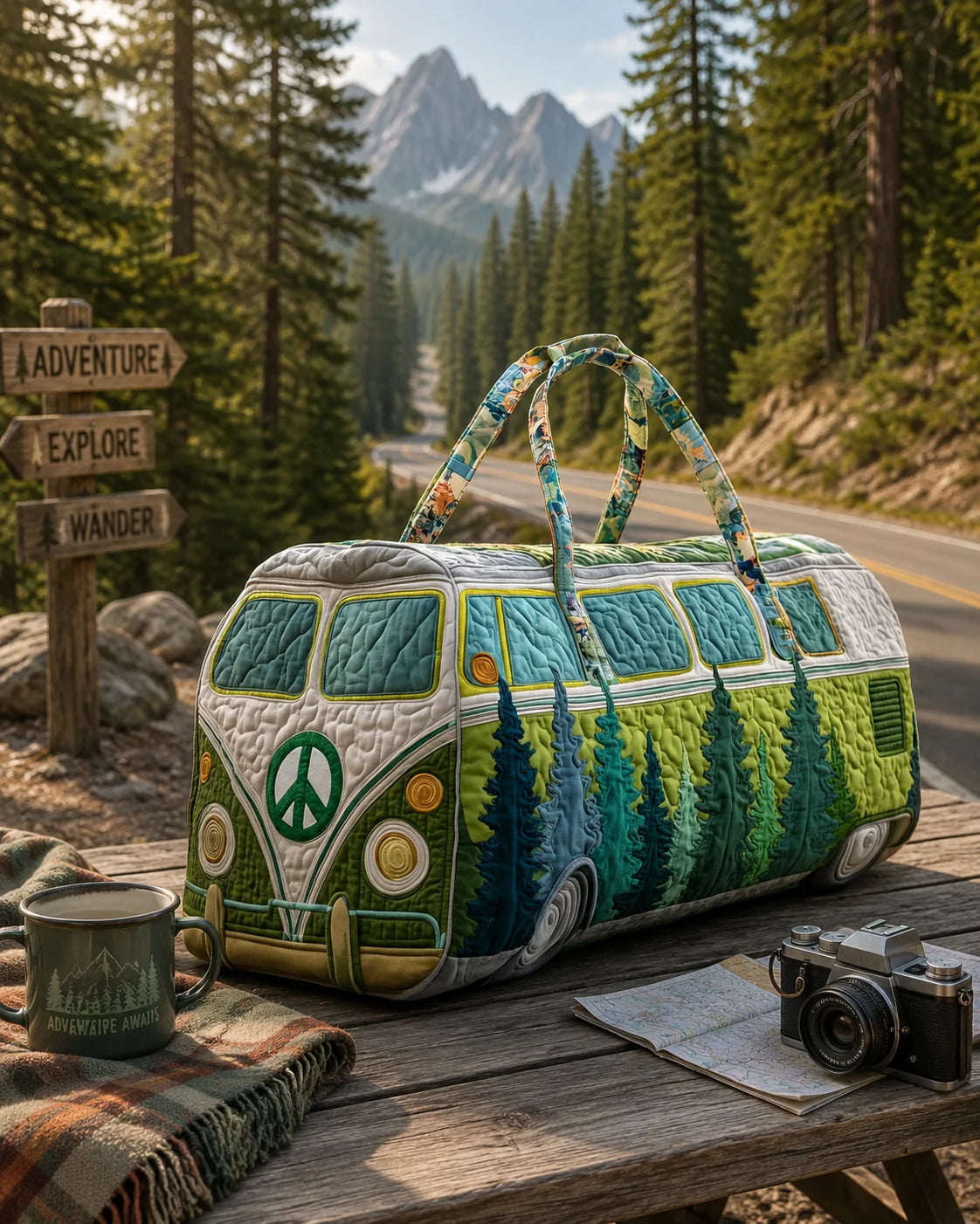 Hippie Van Quilted Duffle Bag 12