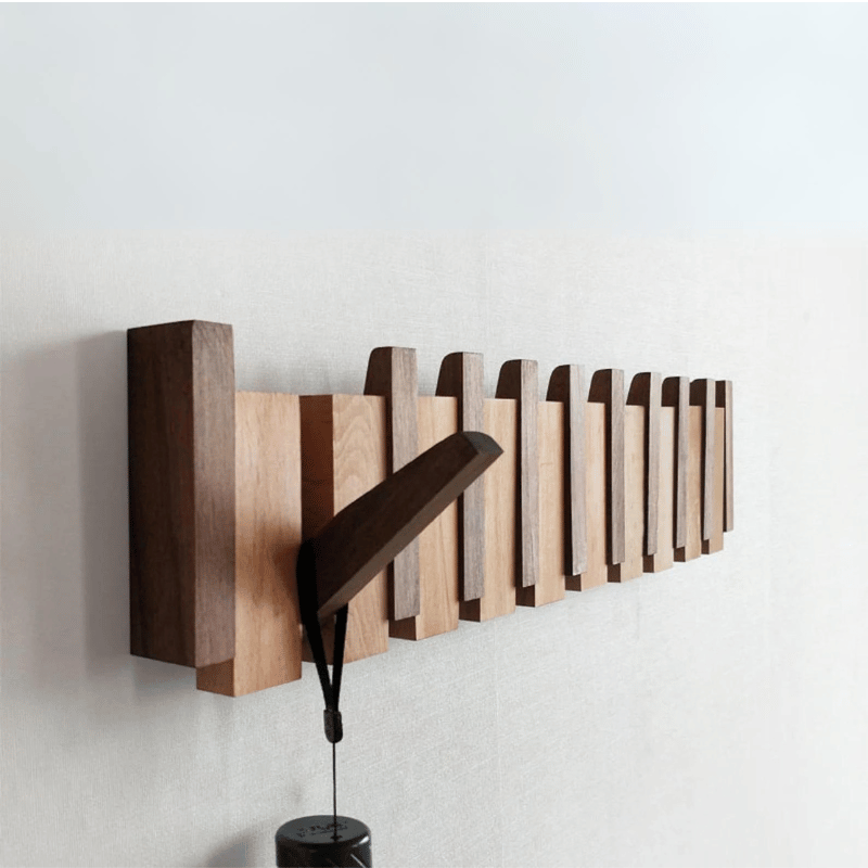 Houten Piano Wandkapstok – Massief Hout met Intrekbare Haken 0