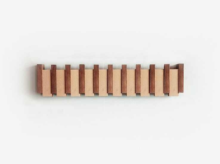 Houten Piano Wandkapstok – Massief Hout met Intrekbare Haken 5