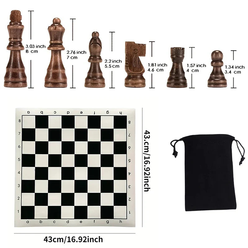 Wooden Chess Pieces Set – 32-Piece Classic Solid Wood Collection for All Skill Levels