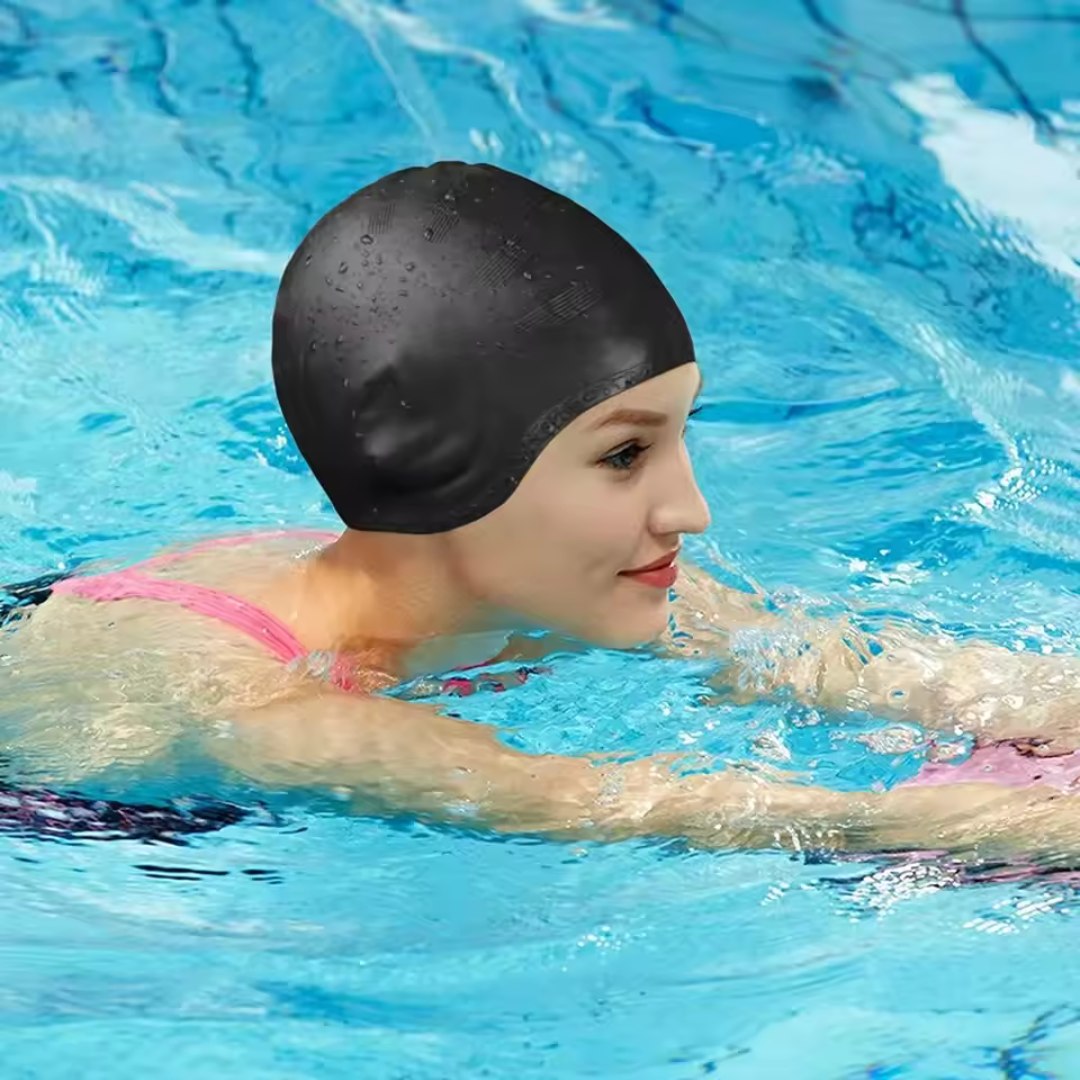 HydroFit Silicone Swim Cap with Ear Protection and Stretch Fit for Long Hair 0
