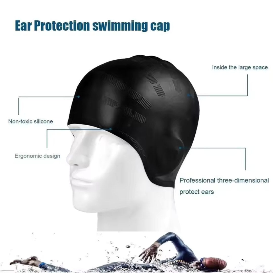 HydroFit Silicone Swim Cap with Ear Protection and Stretch Fit for Long Hair 2