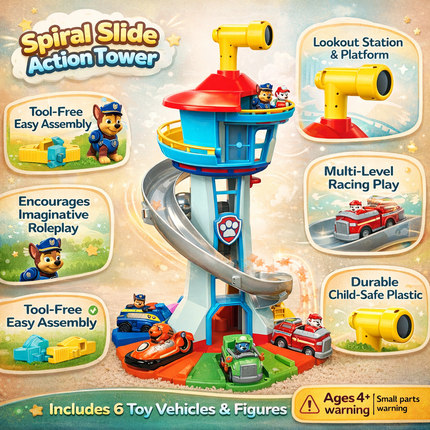 Kids Toys Car Playset Slide Tower Track Toy Vehicles 4
