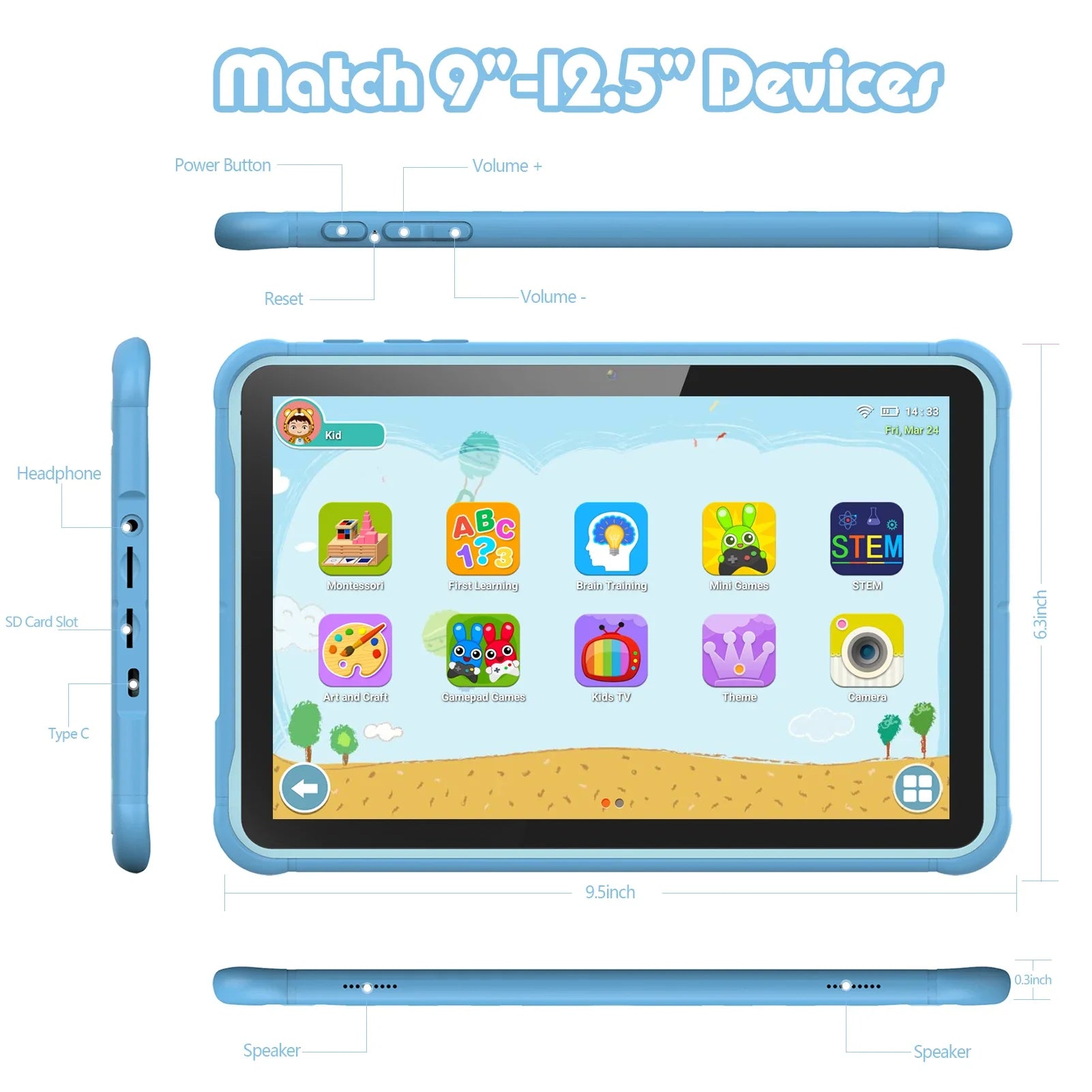 Tablette pour enfants – Écran HD, performance quadricœur et stockage extensible pour apprentissage et jeu