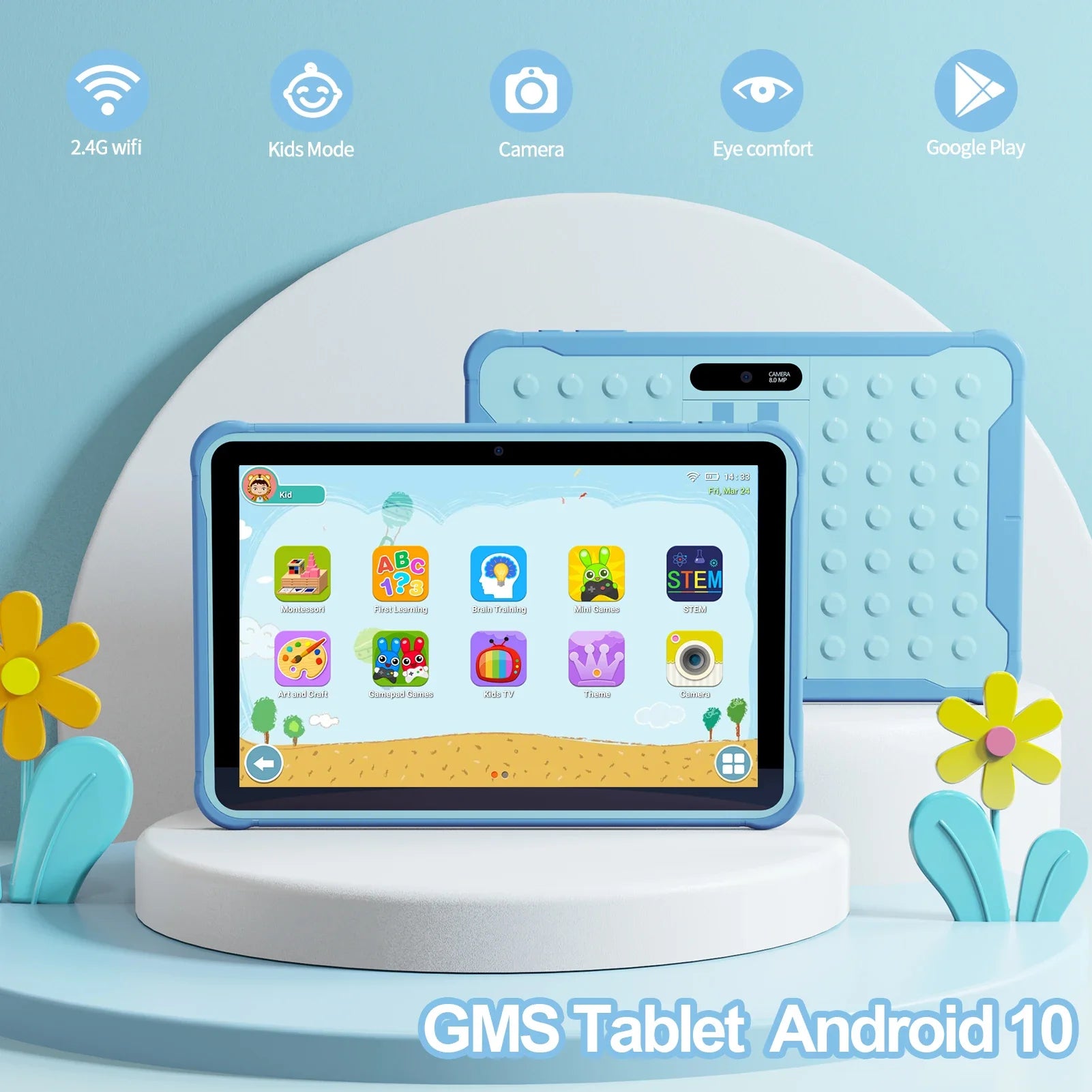 Tablette pour enfants – Écran HD, performance quadricœur et stockage extensible pour apprentissage et jeu