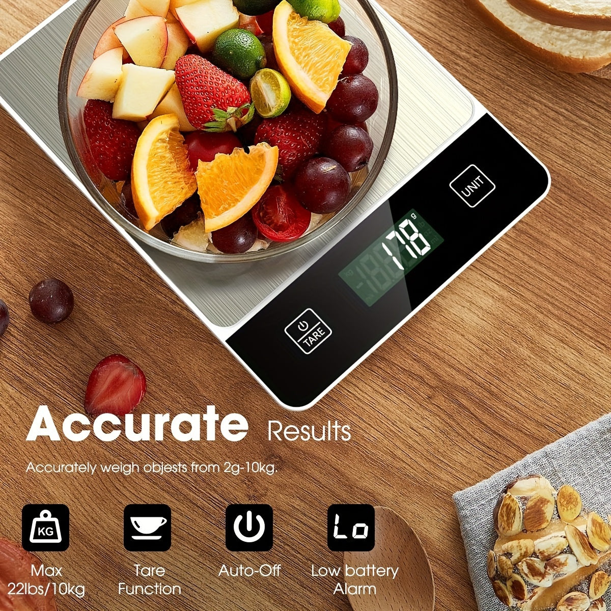 Kitchen Scale Digital Stainless Steel 22lb Food Measuring Scale 4